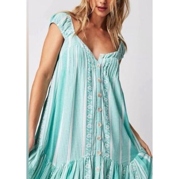 FREE PEOPLE Mabel Maxi Dress in Teal Undyed Combo Size Small / NWOT - Picture 4 of 10